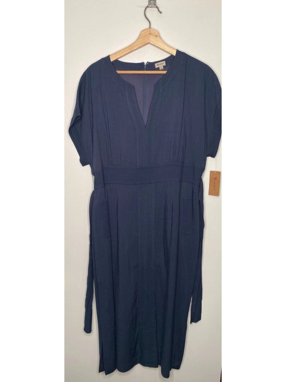NWT Cremieux Rosalie Ocean Sunset Navy Belted V-Neck Dress Size 14